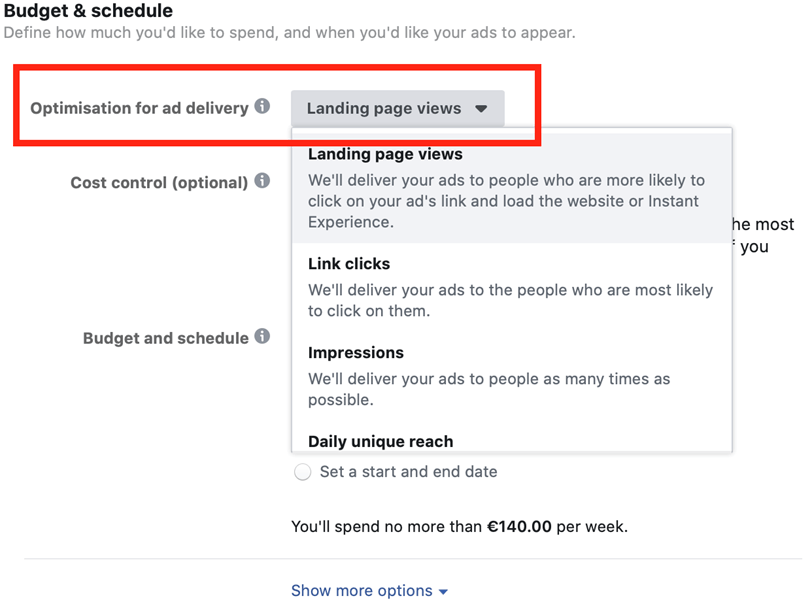 Facebook ads budget