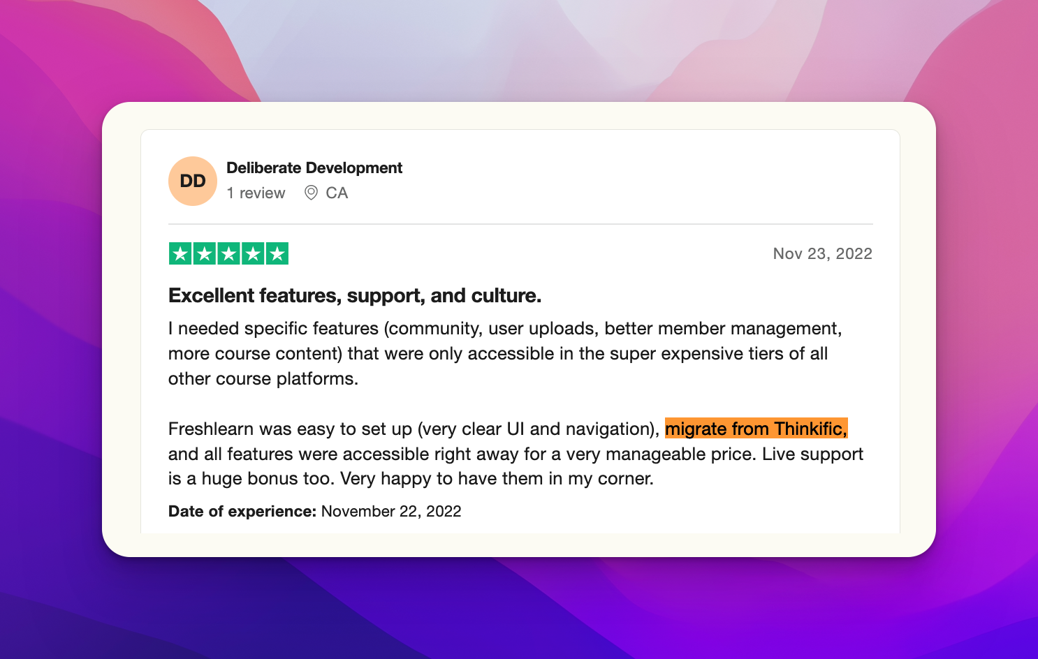 FreshLearn Testimonial