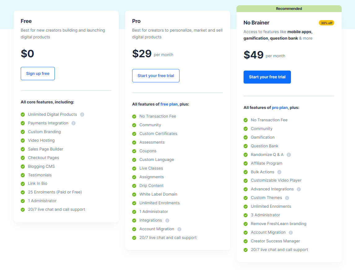 FreshLearn Pricing