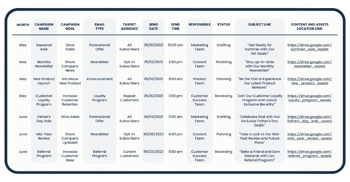 Email Marketing Calendar