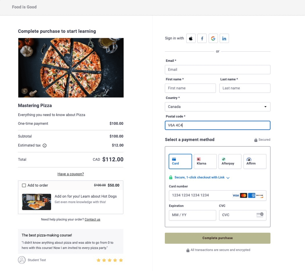 Checkout pages