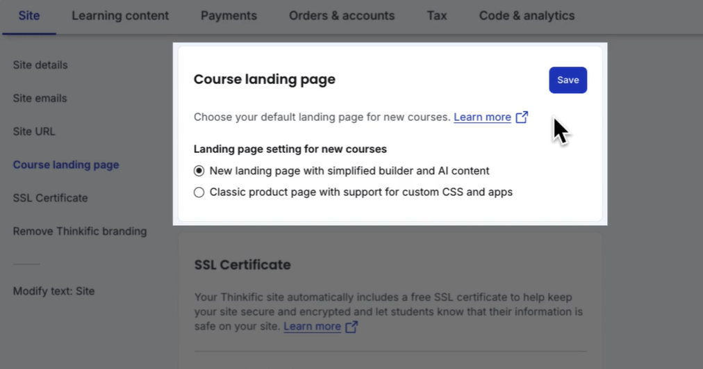 Create Landing Page
