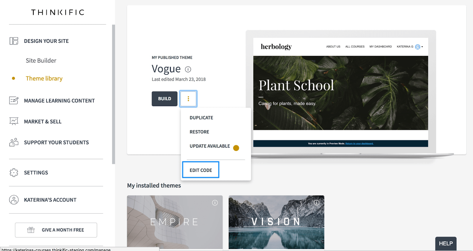 Thinkific Dashboard
