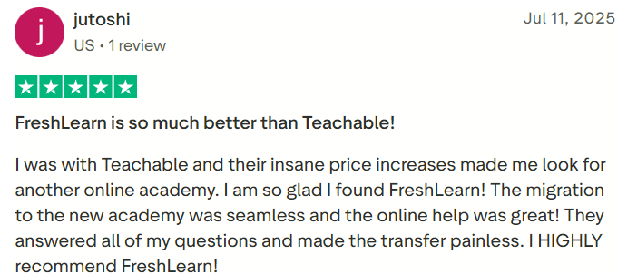 Teachable user FreshLearn
