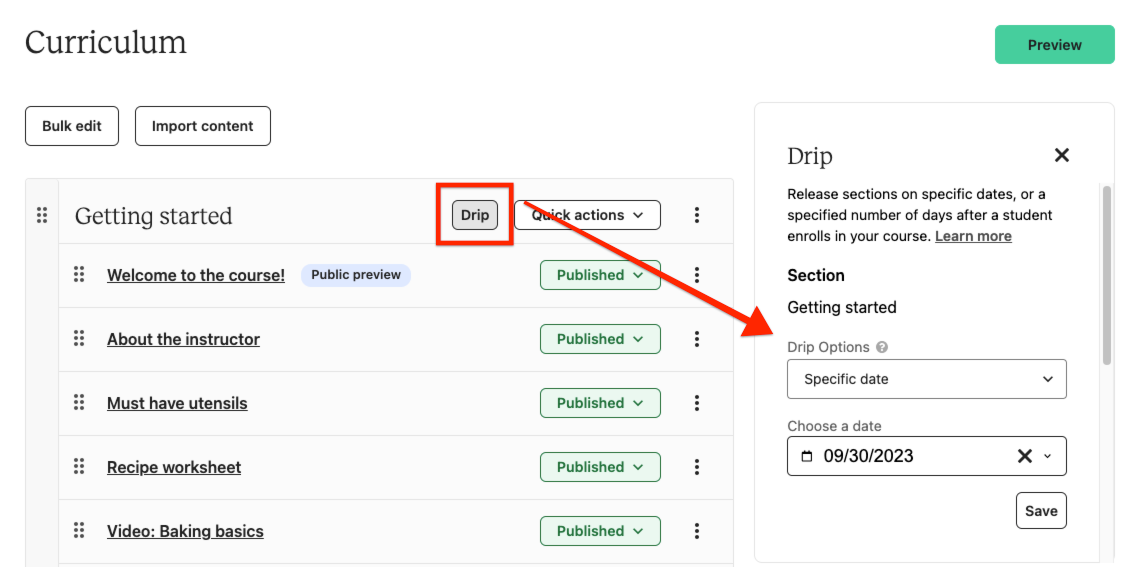 Curriculum settings