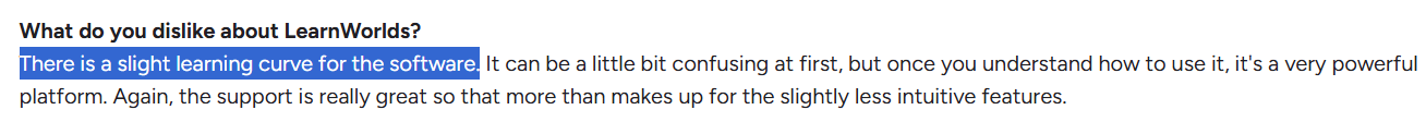 Dislike about LearnWorlds