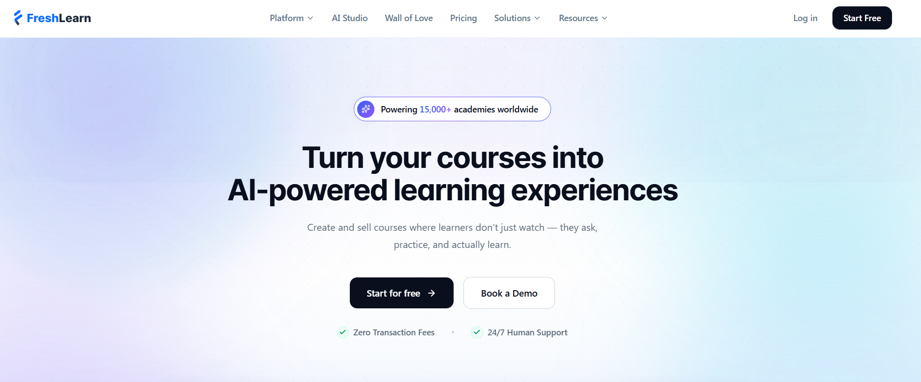 FreshLearn website homepage