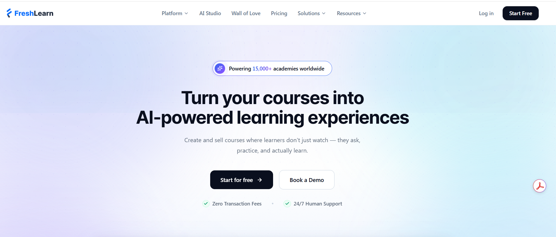 FreshLearn website homepage