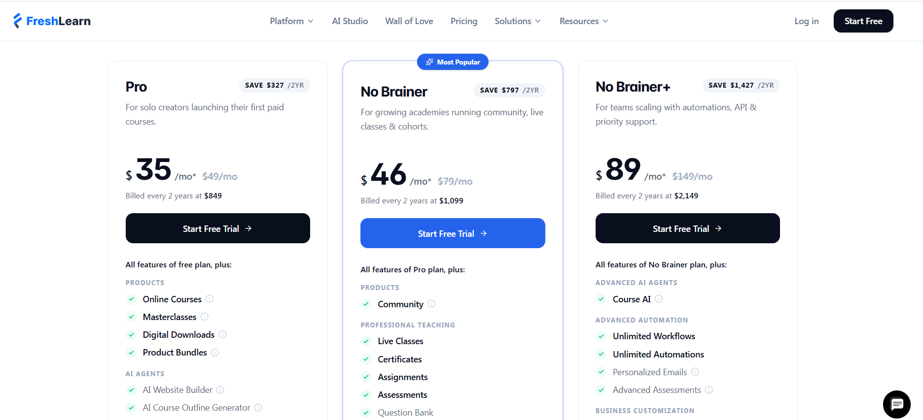 FreshLearn pricing updated for 2026