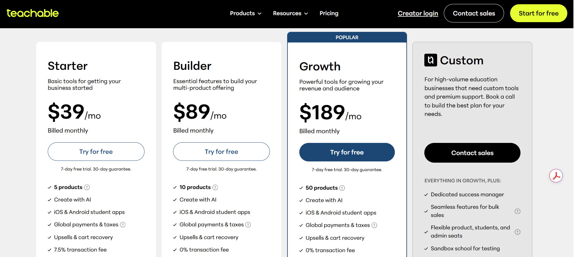 Teachable pricing with 2026 updates